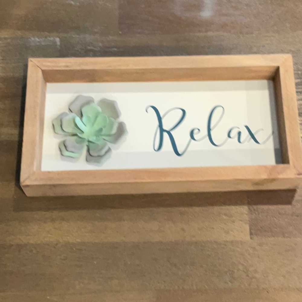 Wooden Framed Relax Sign with Succulent